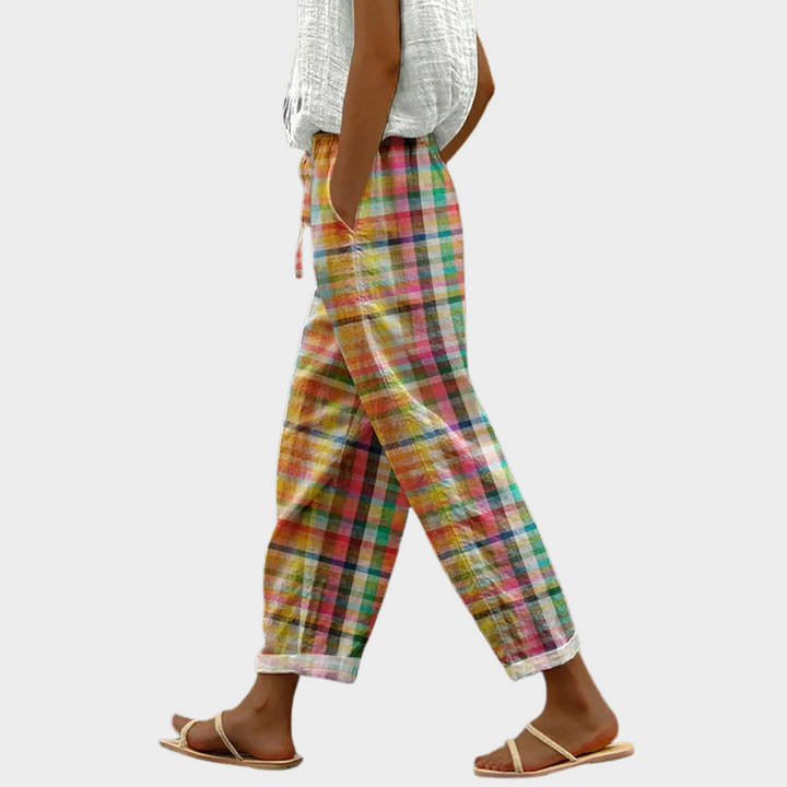 Michelle  | Women's Checkered Relaxed-Fit Trousers