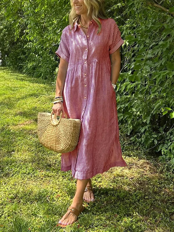 Emery | Women's Striped Maxi Shirt Dress — Elegant Fit