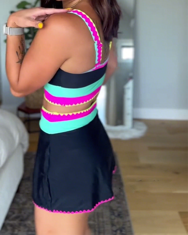 Emily | Elegant Three-Piece Color Block Swimsuit
