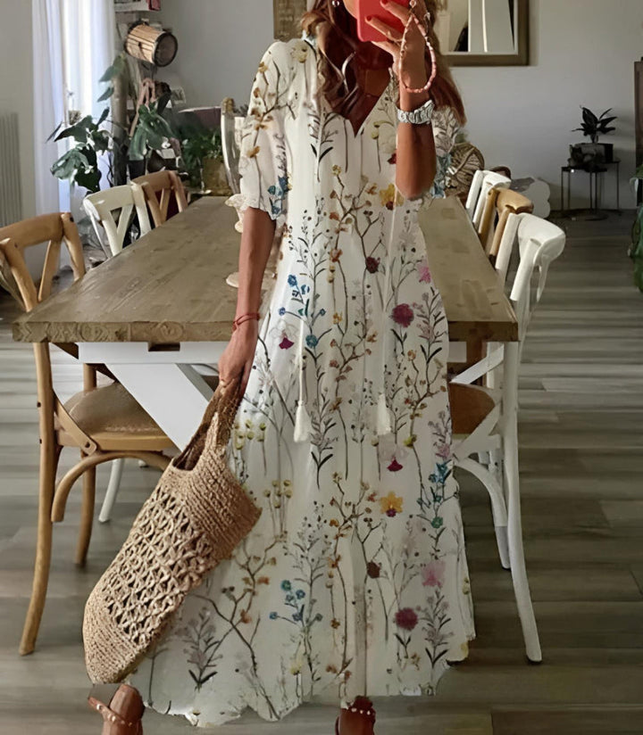 Suzanne | Women's Boho Vintage V-Neck Maxi Summer Dress