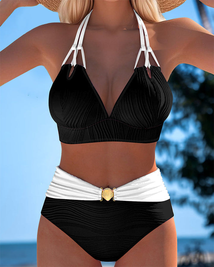 Brittany | High Waisted Double Strap Swimsuit with Contrast Color