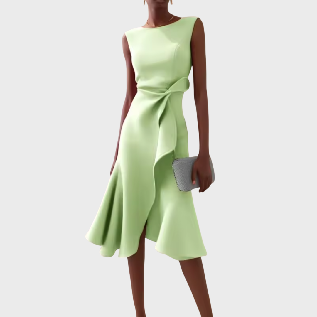 Eliana | Draped Asymmetric Midi Dress