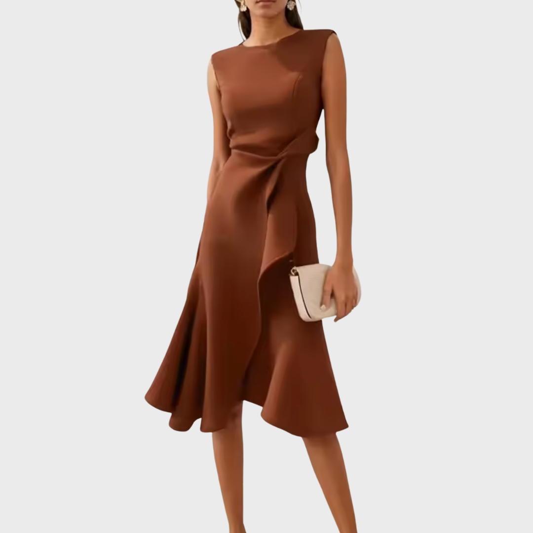 Eliana | Draped Asymmetric Midi Dress