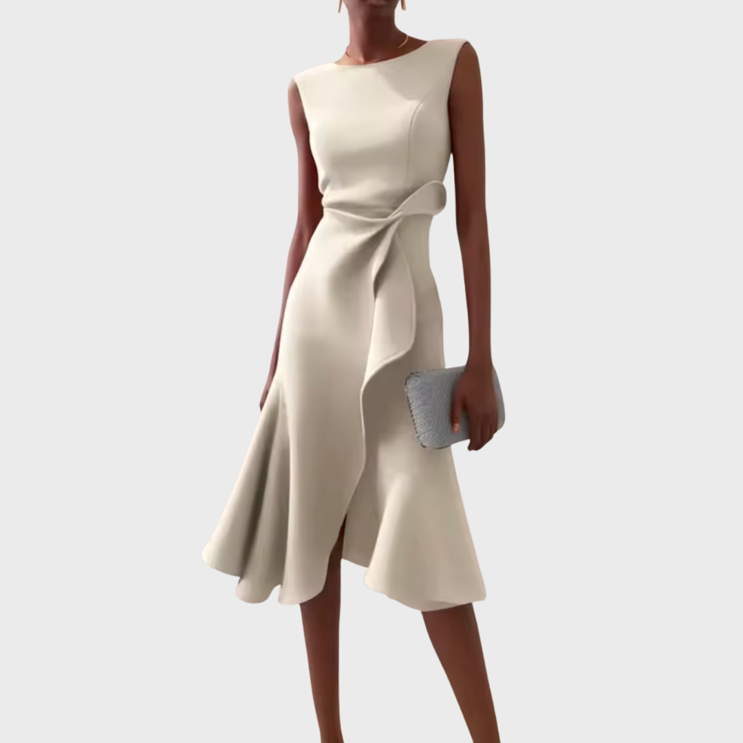 Eliana | Draped Asymmetric Midi Dress