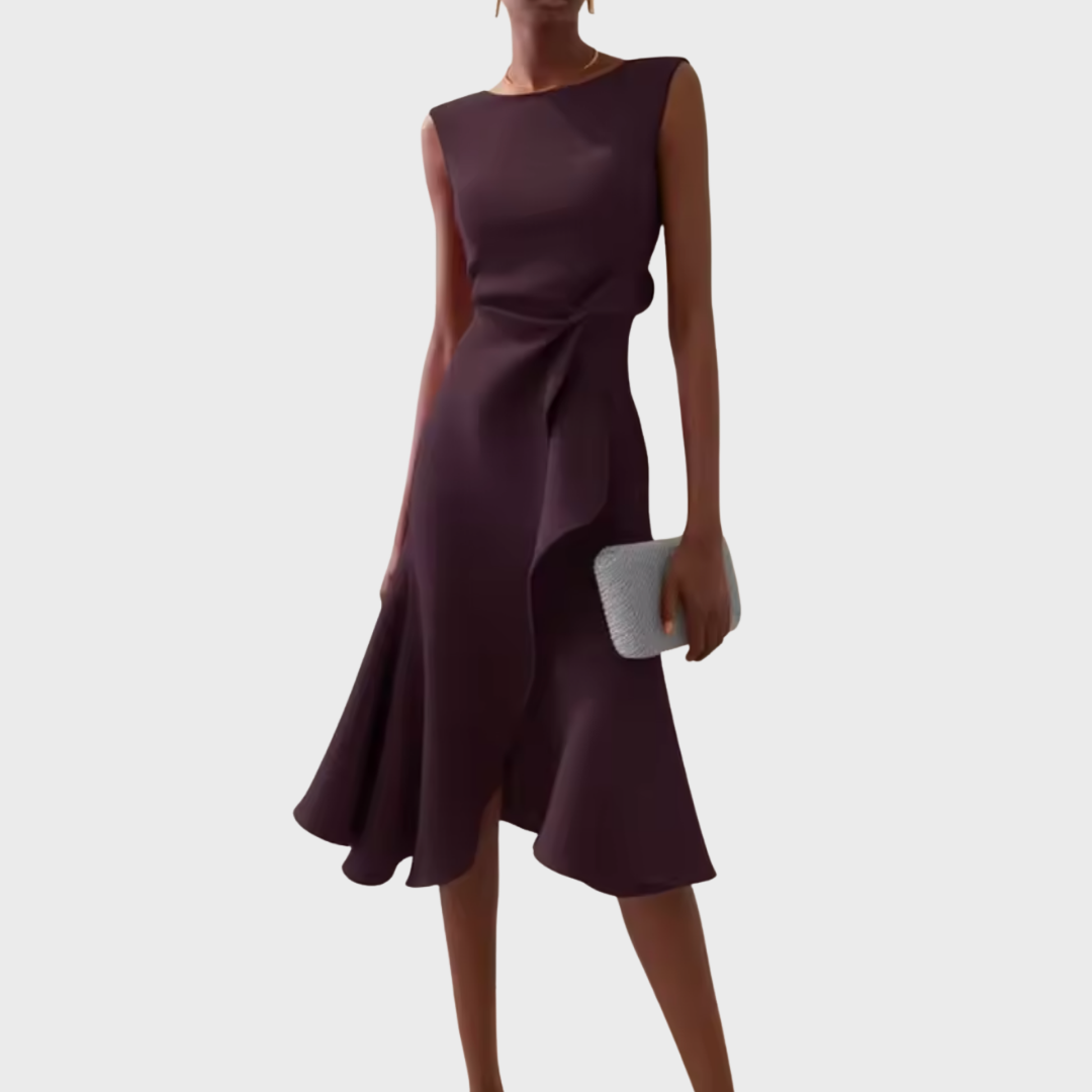 Eliana | Draped Asymmetric Midi Dress