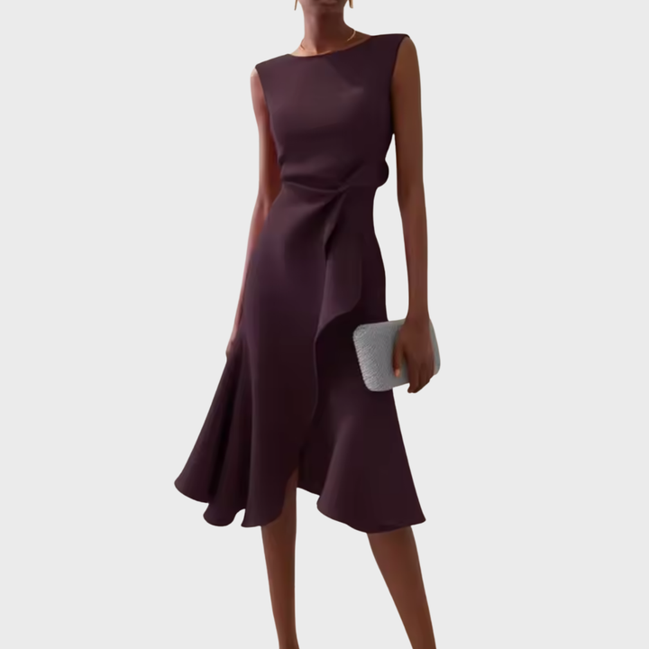 Eliana | Draped Asymmetric Midi Dress