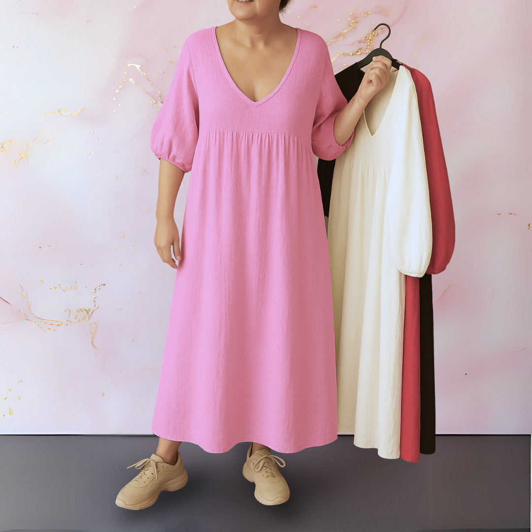 Mora - Women's V-Neck Solid Dress — Elegant Everyday Fit