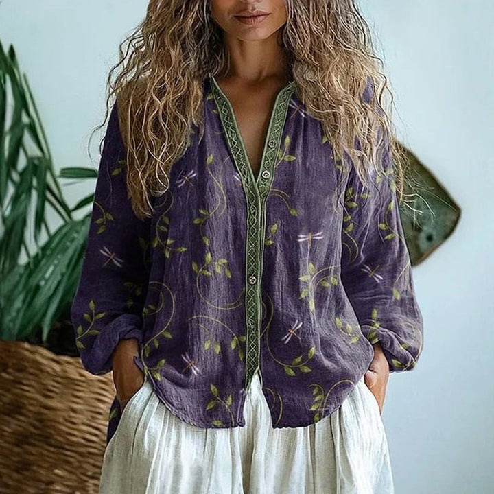 Riley | Elegant Vintage Leaf Print Shirt