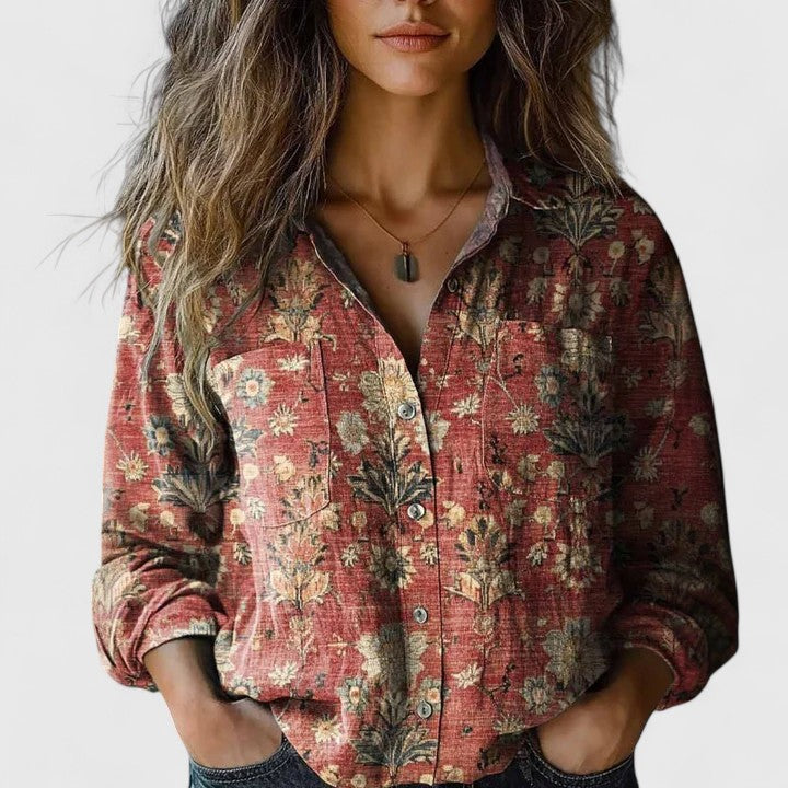 Delanova | Women's Floral Lapel Blouse — Elegant Everyday Style