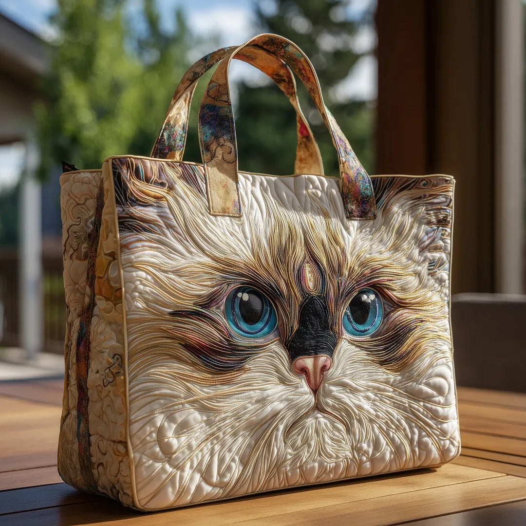 Handcrafted White Cat with Blue Eyes Bag