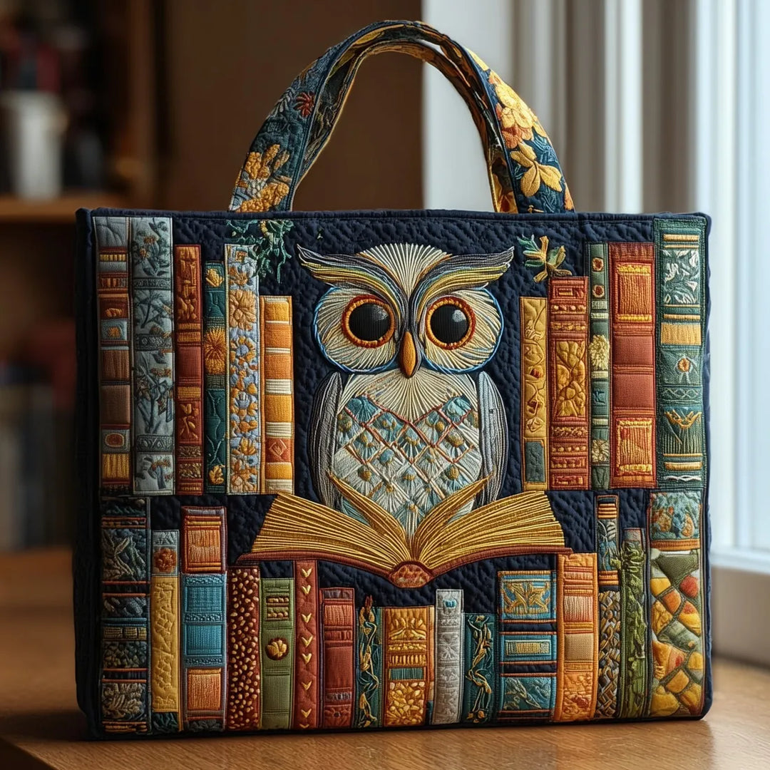 Handcrafted Owl Among Old Books Bag