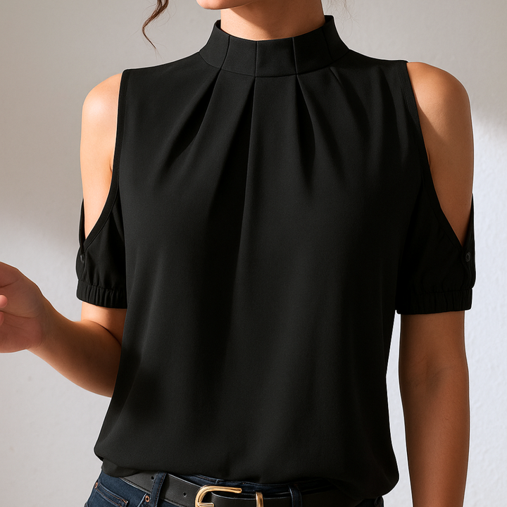 DIANA | Women's Black Pleated Top with Split Sleeves