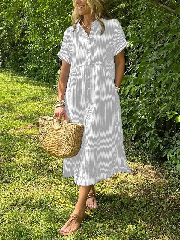 Emery | Women's Striped Maxi Shirt Dress — Elegant Fit
