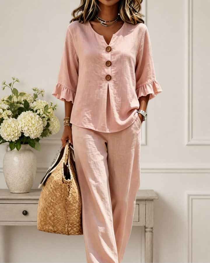 Raelynn | Elegant Ruffle Sleeve Top with Wide-Leg Pants