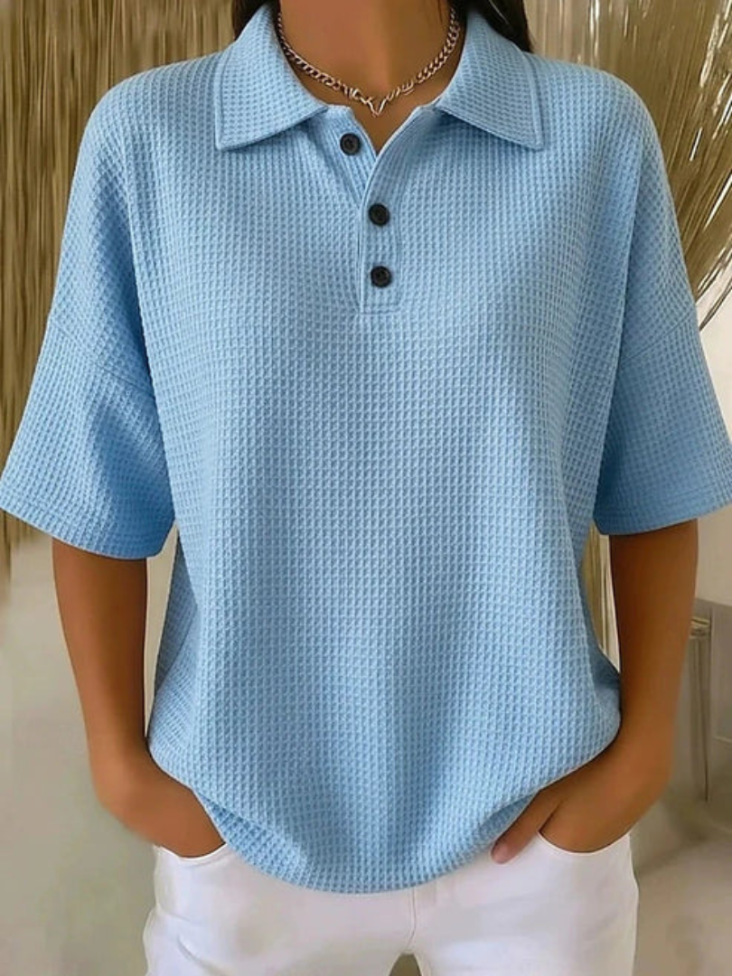 Wrenlee | Comfortable Waffle Polo Blouse