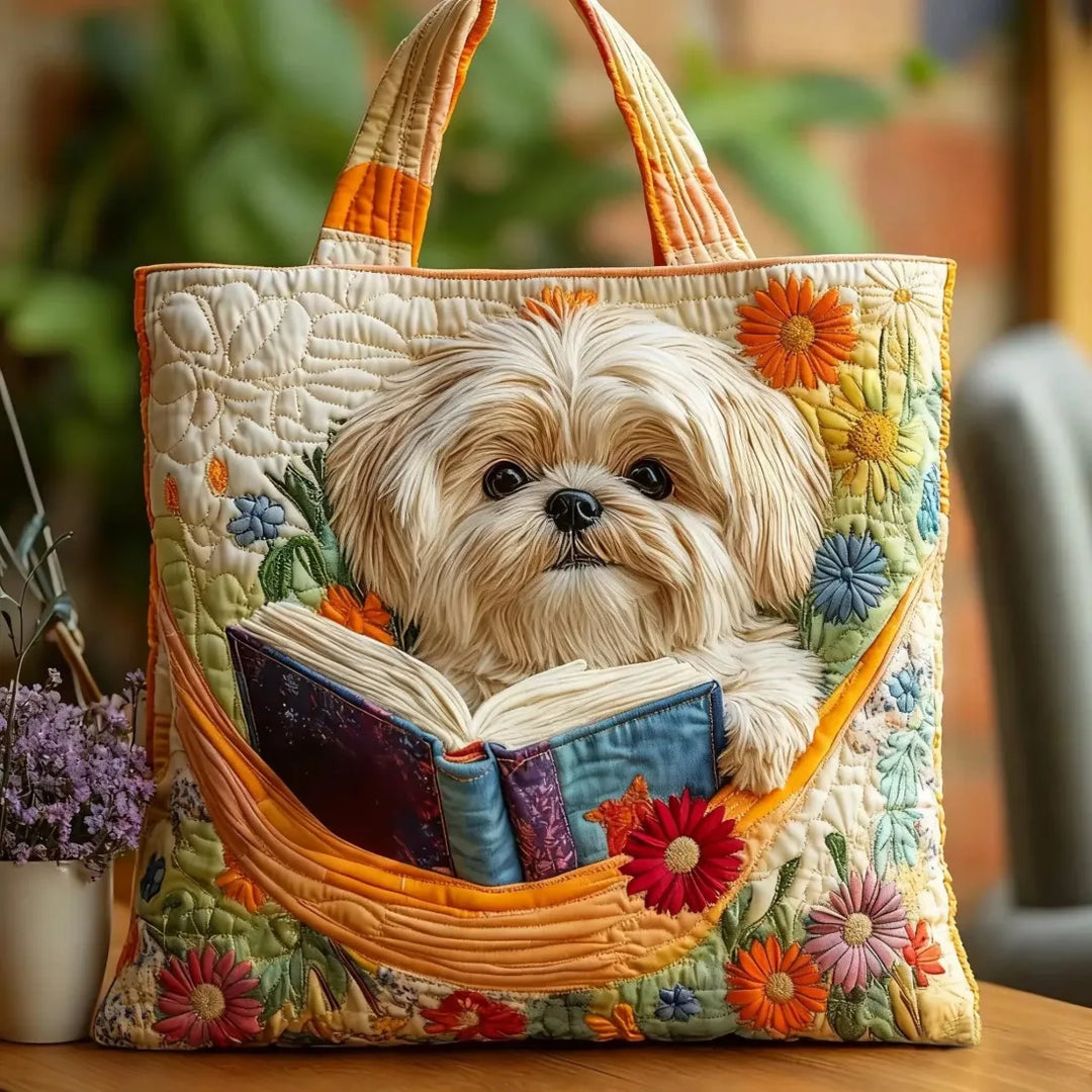 Handcrafted Shih Tzu Bag with Book and Flowers