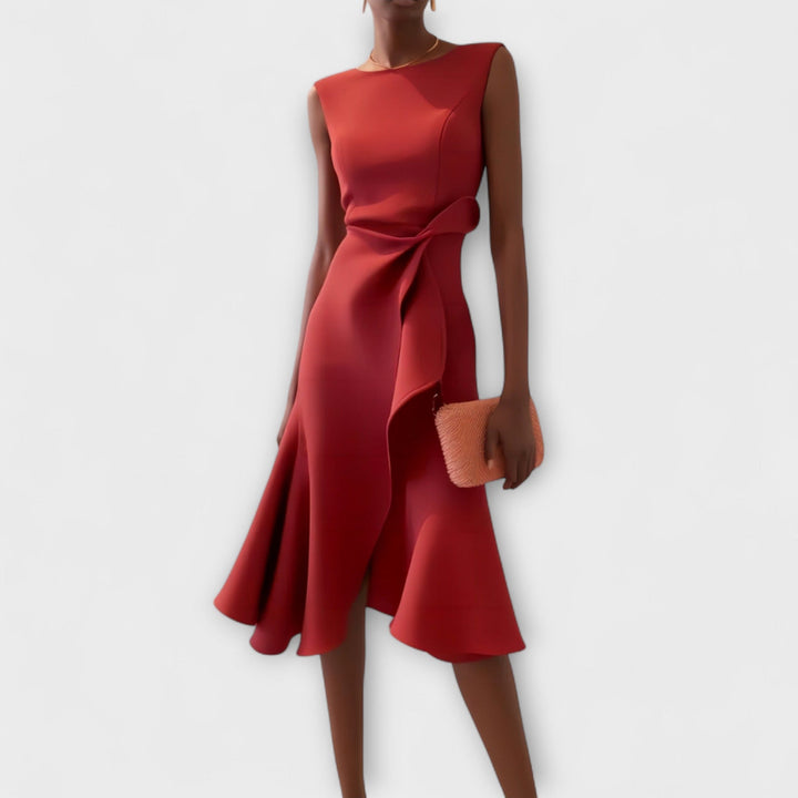 Eliana | Draped Asymmetric Midi Dress