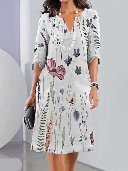 Eleanor | Women's Floral Layered Tunic Dress — Relaxed Fit