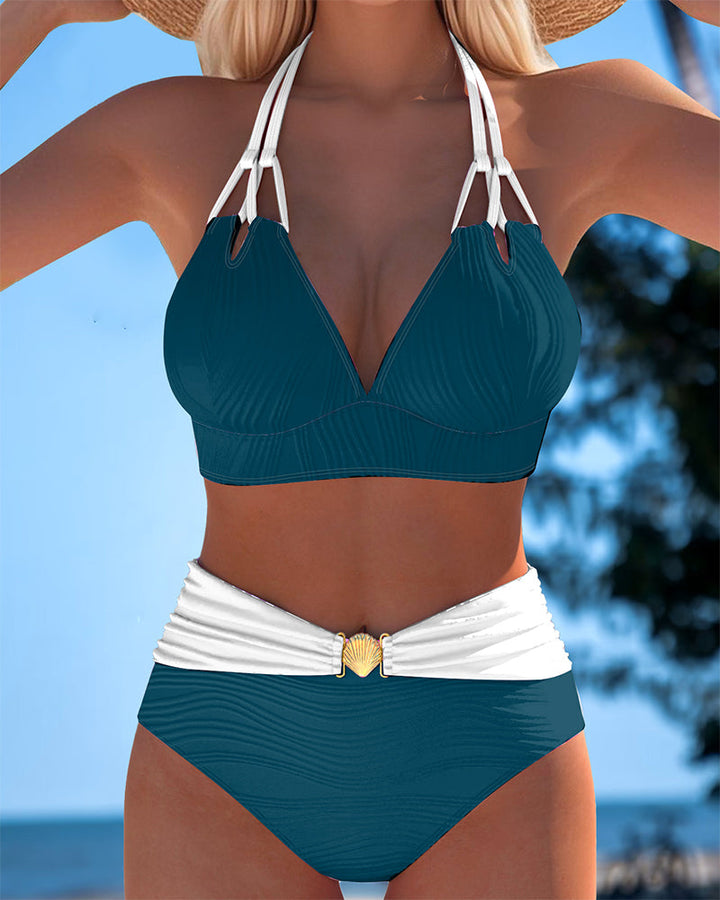 Brittany | High Waisted Double Strap Swimsuit with Contrast Color