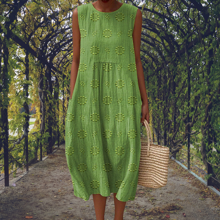 Aikaterini – Women's Sleeveless Midi Dress with Pockets
