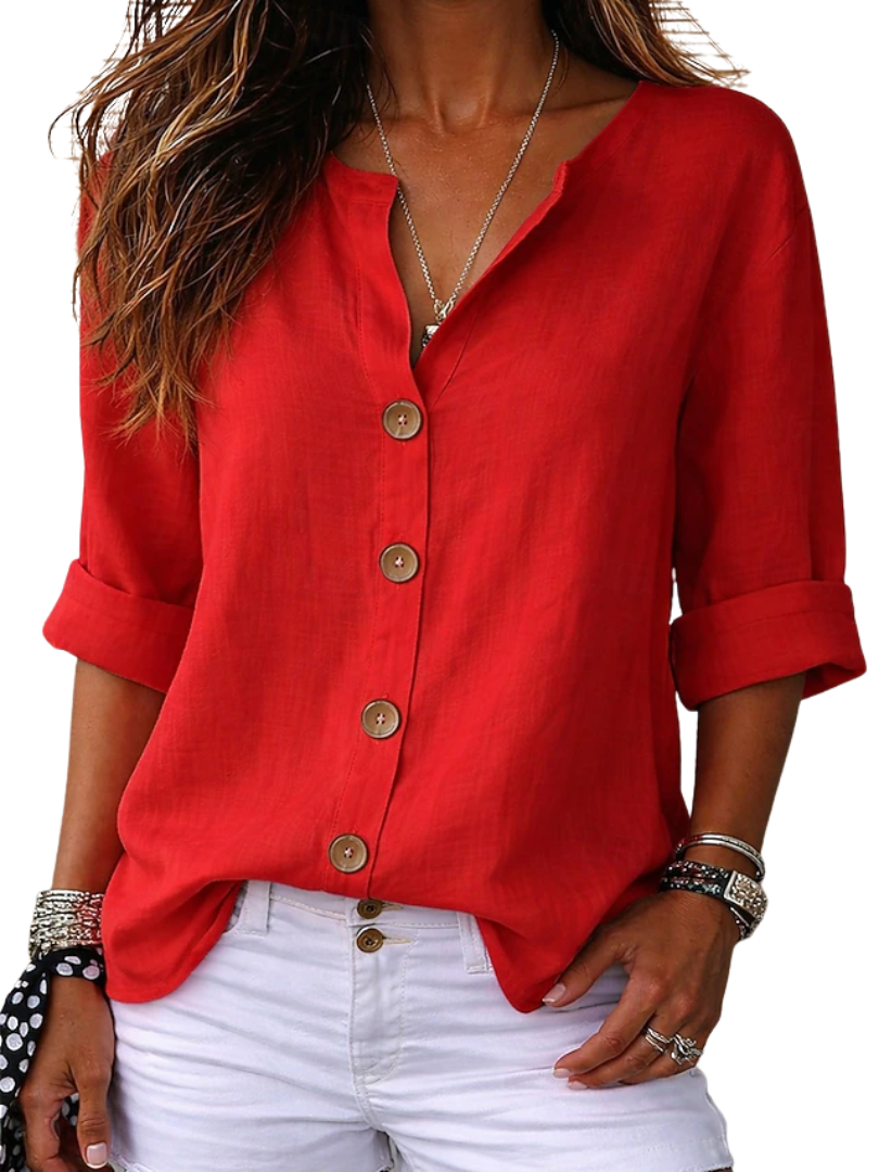 Georgie™ | Relaxed V-Neck Linen Women's Shirt