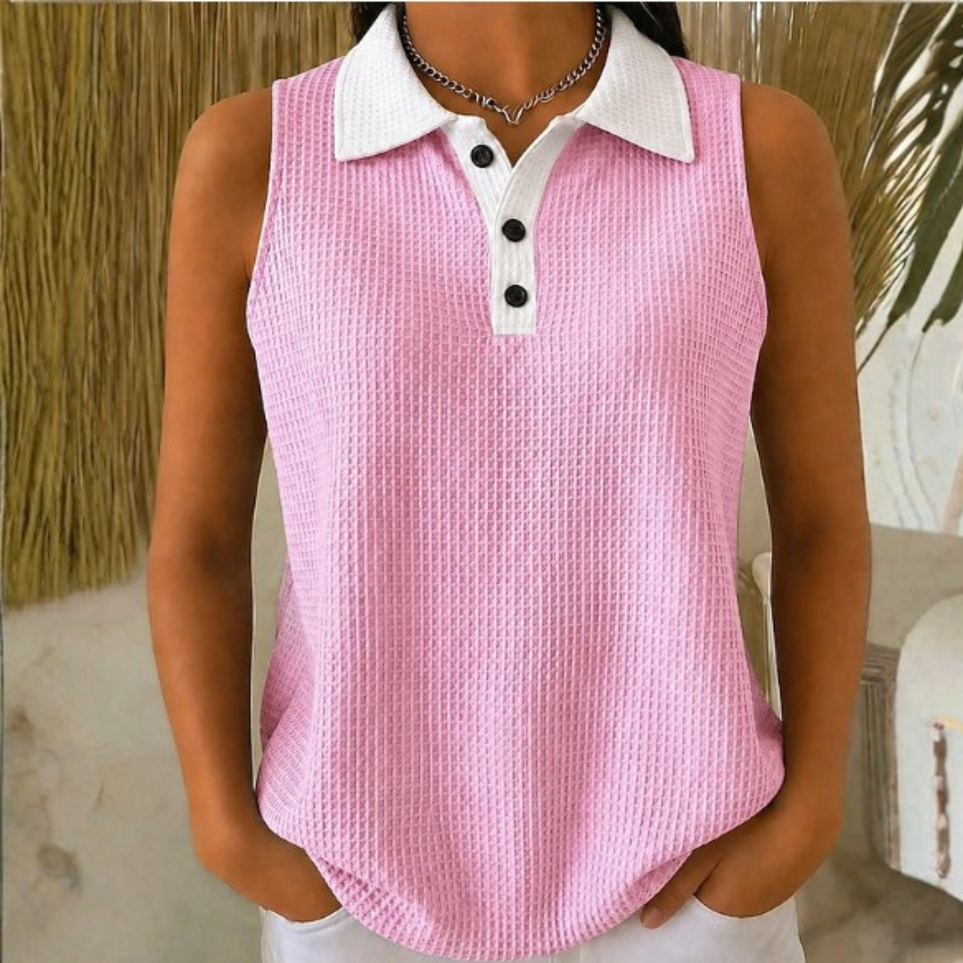 Sarah | Women’s Waffle Polo Blouse