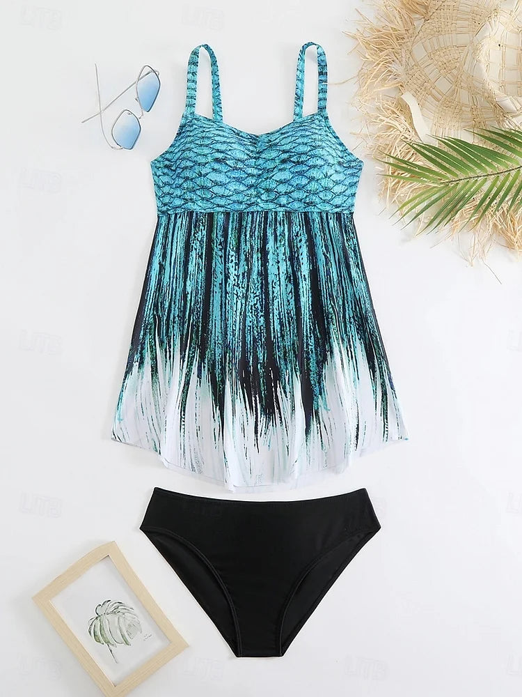 Pearl™ | Mermaid Print Tummy Coverage Swimdress