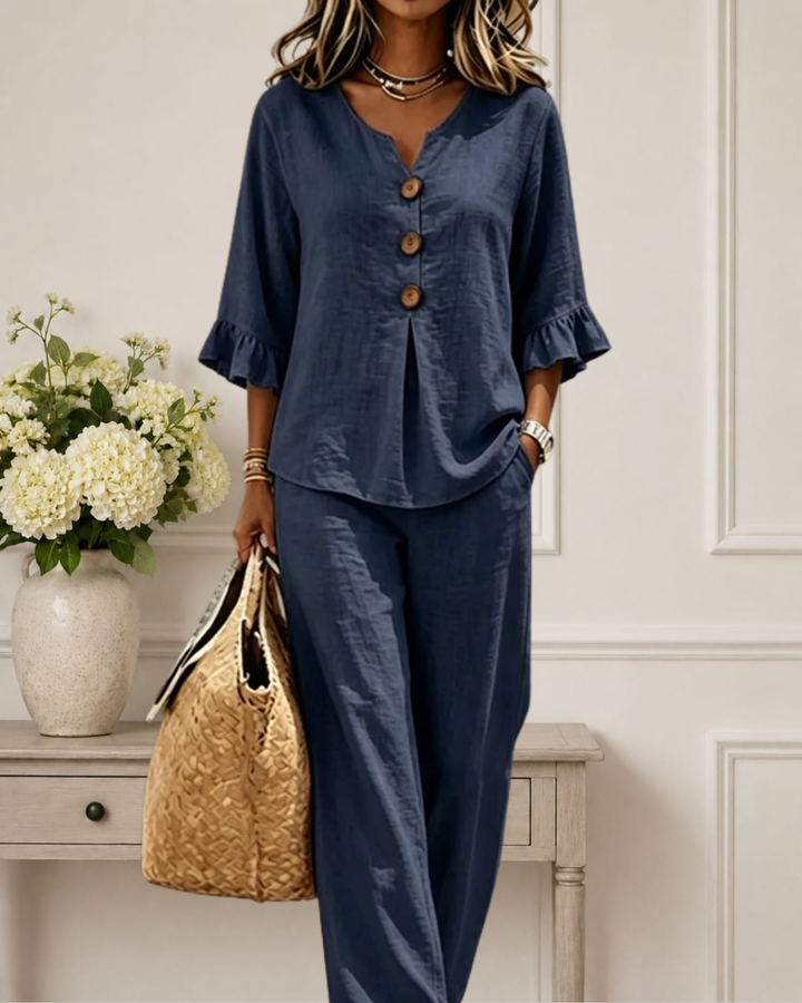 Raelynn | Elegant Ruffle Sleeve Top with Wide-Leg Pants