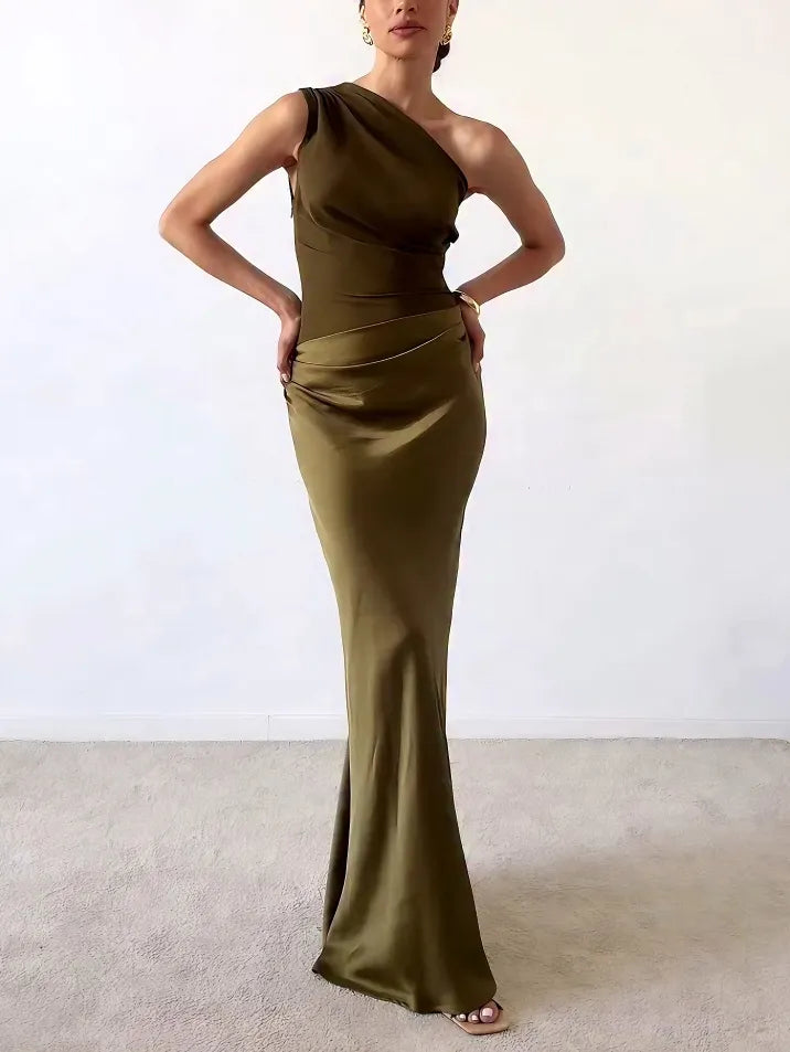 Nora | Elegant One-Shoulder Pleated Party Maxi Dress