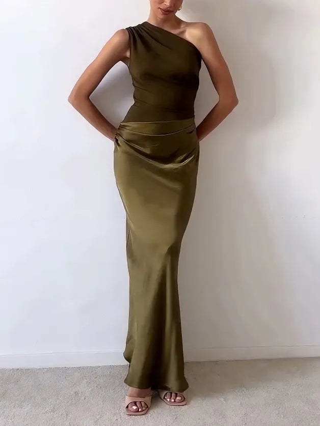 Nora | Elegant One-Shoulder Pleated Party Maxi Dress
