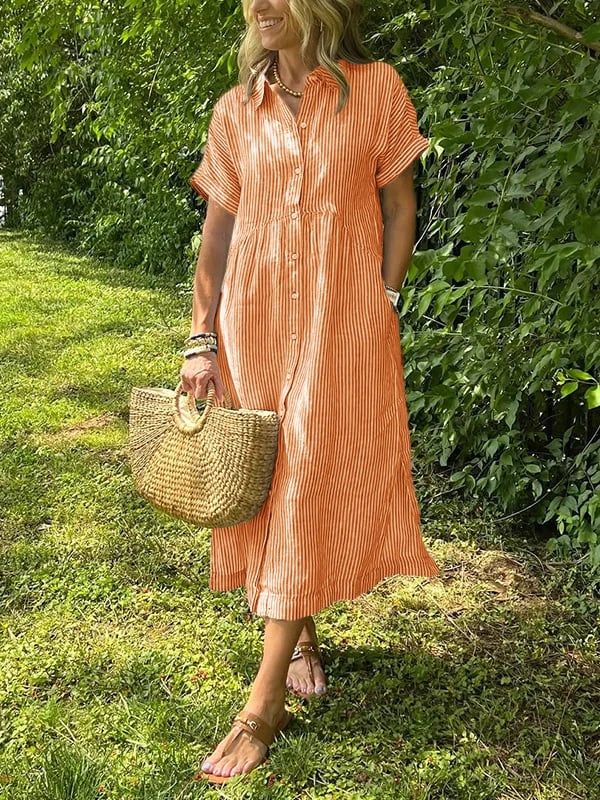 Emery | Women's Striped Maxi Shirt Dress — Elegant Fit