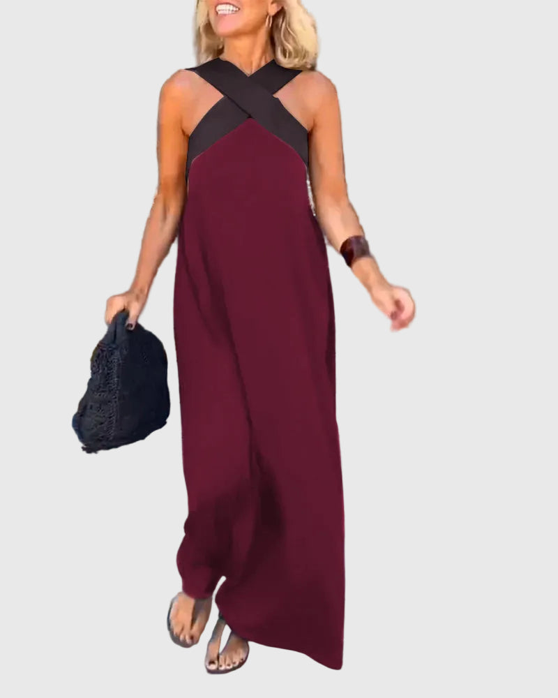 Elena | Women's Flowing Maxi Dress — Elegant Cross-Neck