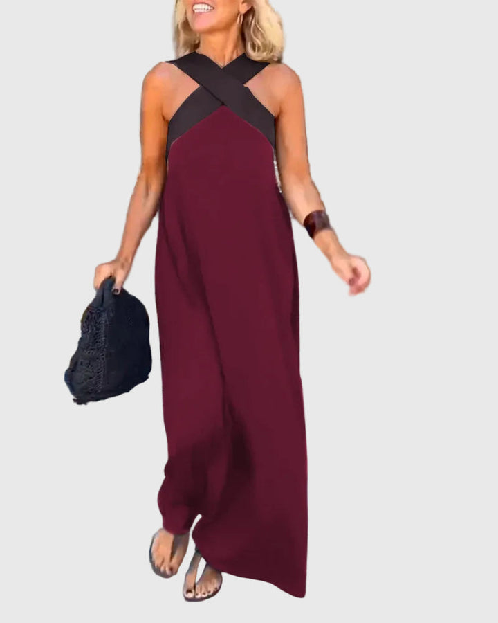 Elena | Women's Flowing Maxi Dress — Elegant Cross-Neck