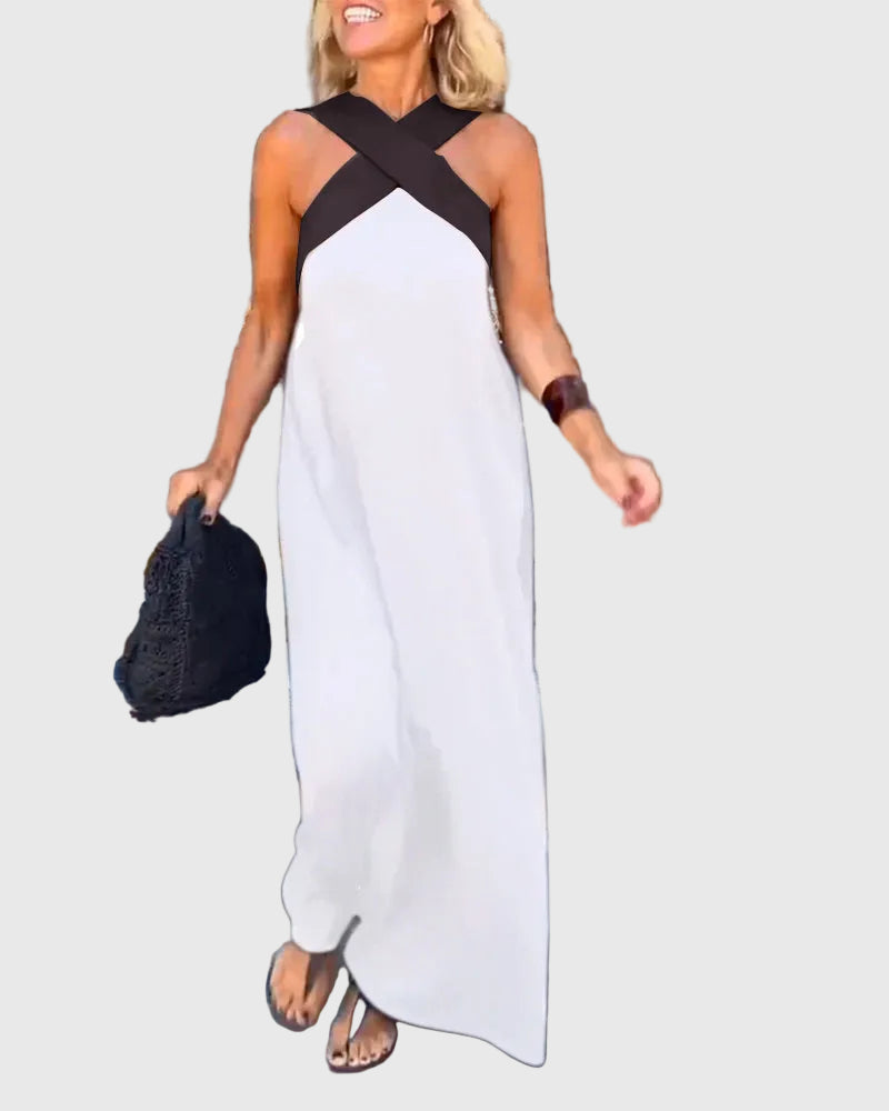 Elena | Women's Flowing Maxi Dress — Elegant Cross-Neck