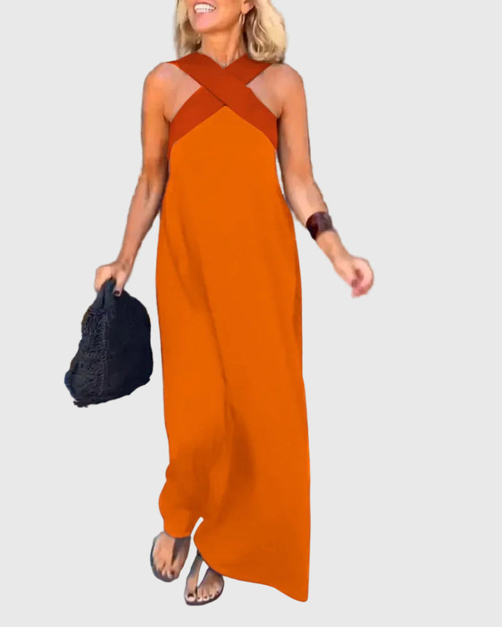 Elena | Women's Flowing Maxi Dress — Elegant Cross-Neck