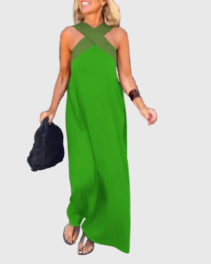 Elena | Women's Flowing Maxi Dress — Elegant Cross-Neck