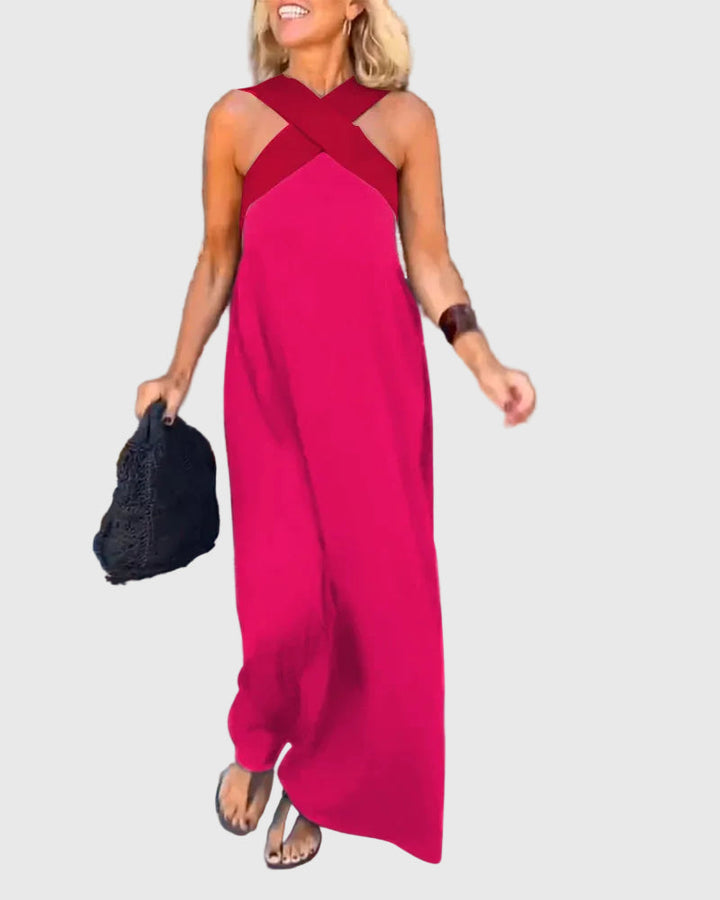 Elena | Women's Flowing Maxi Dress — Elegant Cross-Neck