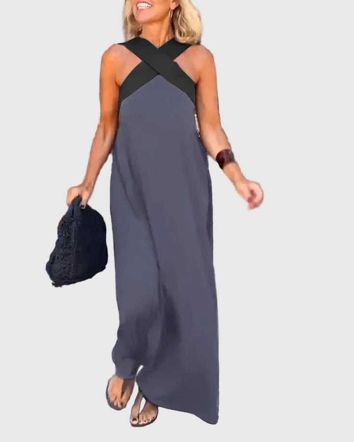 Elena | Women's Flowing Maxi Dress — Elegant Cross-Neck
