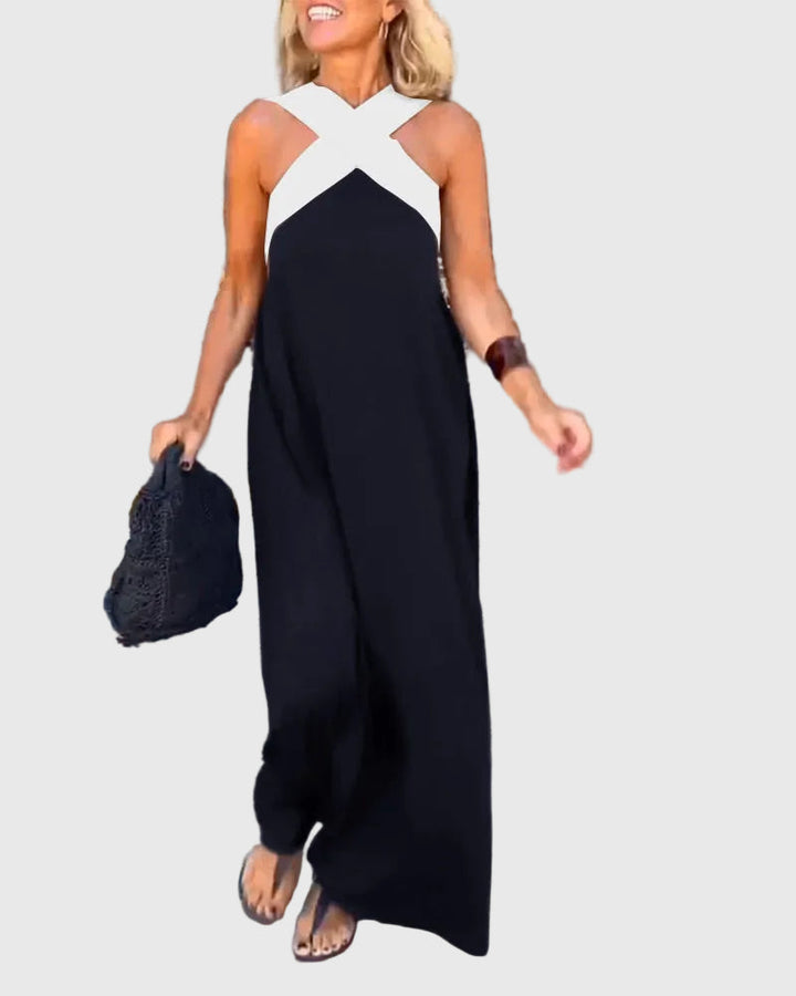 Elena | Women's Flowing Maxi Dress — Elegant Cross-Neck