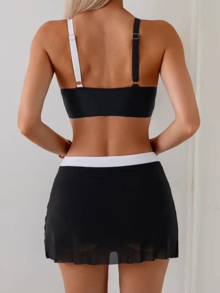Vivienne™ | Color Block Bikini with Swim Skirt