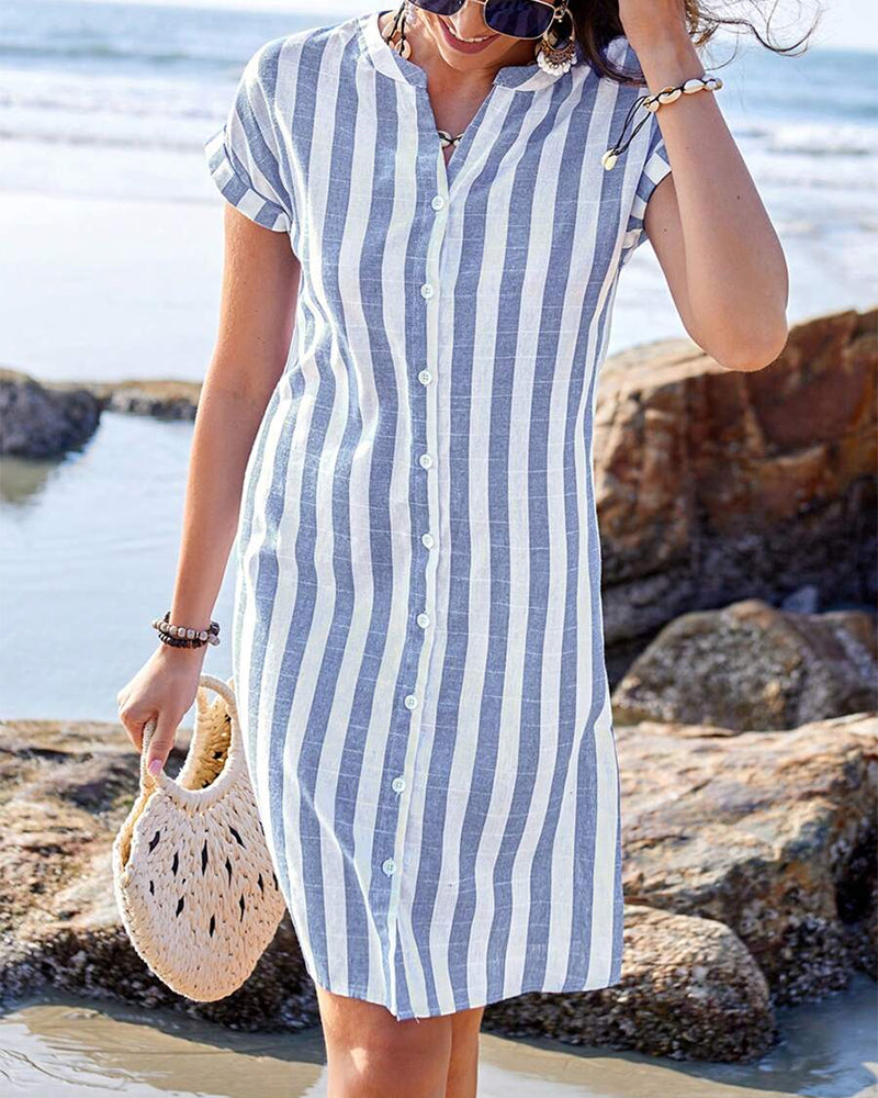Audrey | Women's Elegant Striped Dress — Flowy Knee-Length