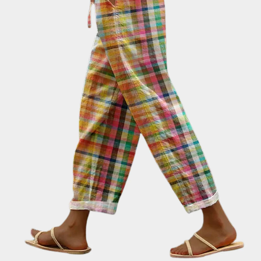 Michelle  | Women's Checkered Relaxed-Fit Trousers