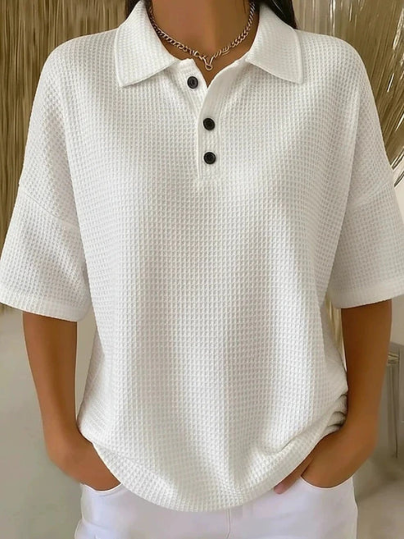 Wrenlee | Comfortable Waffle Polo Blouse