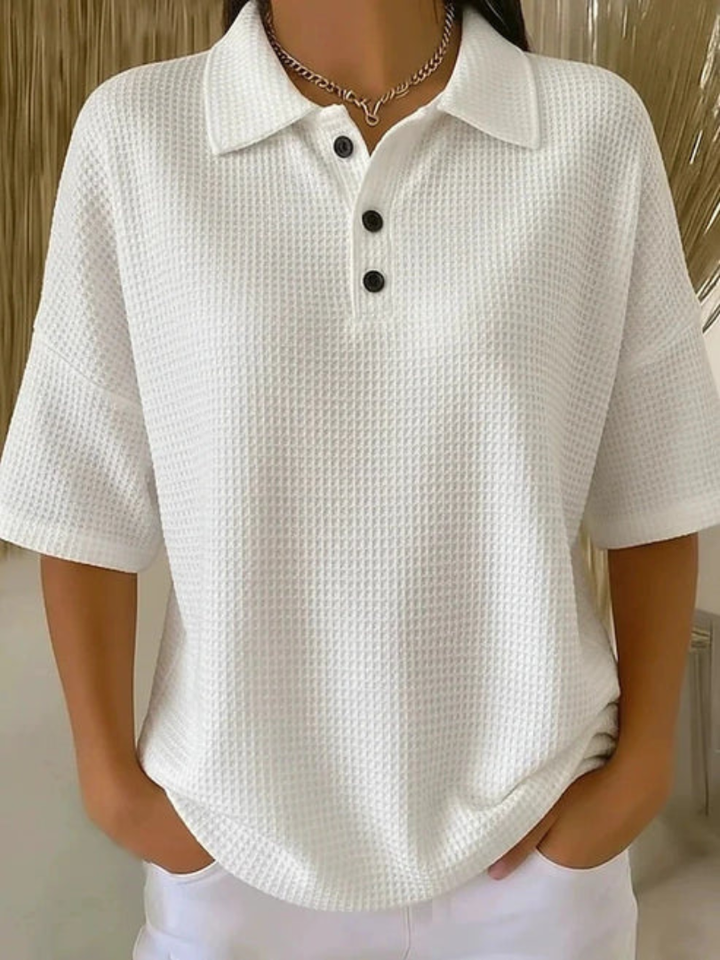 Wrenlee | Comfortable Waffle Polo Blouse