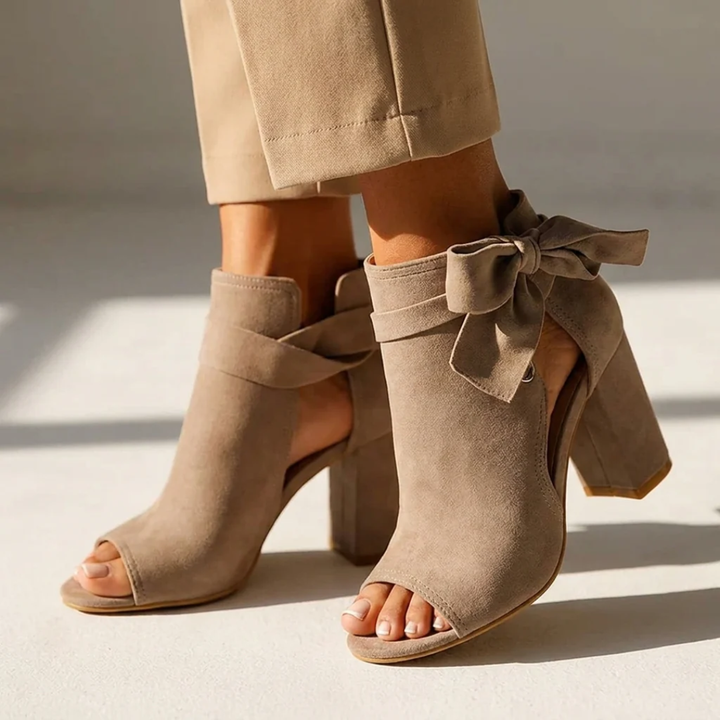 Marcella - Women's Block Heel Peep-Toe Heels — Bow Detail