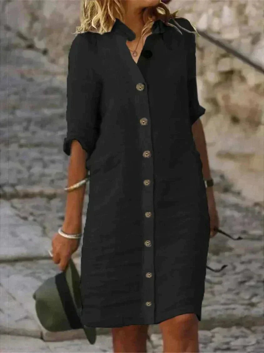 Avera | Women's Midi Shirt Dress — Relaxed A-Line Fit