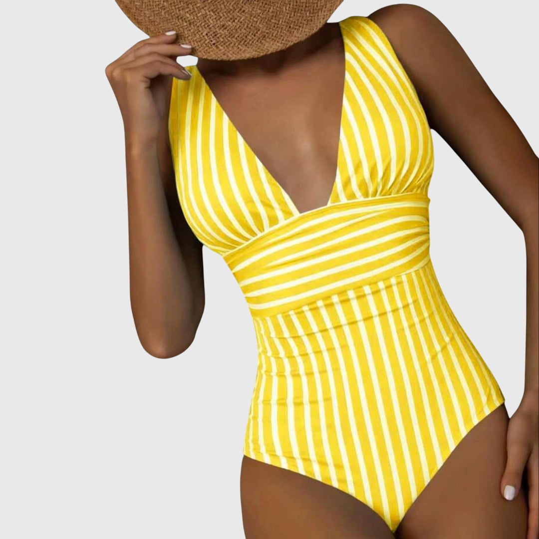 Aurora - Women's Striped One-Piece Swimsuit with Built-In Bra