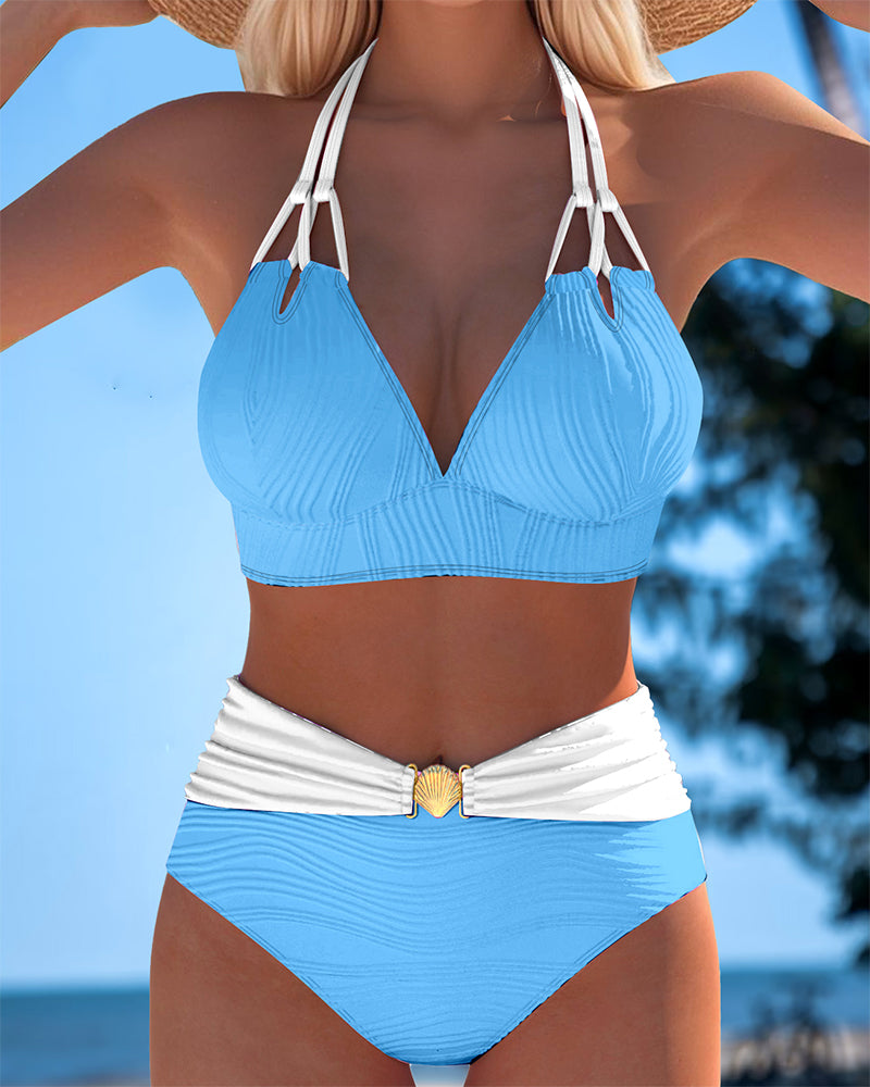 Brittany | High Waisted Double Strap Swimsuit with Contrast Color
