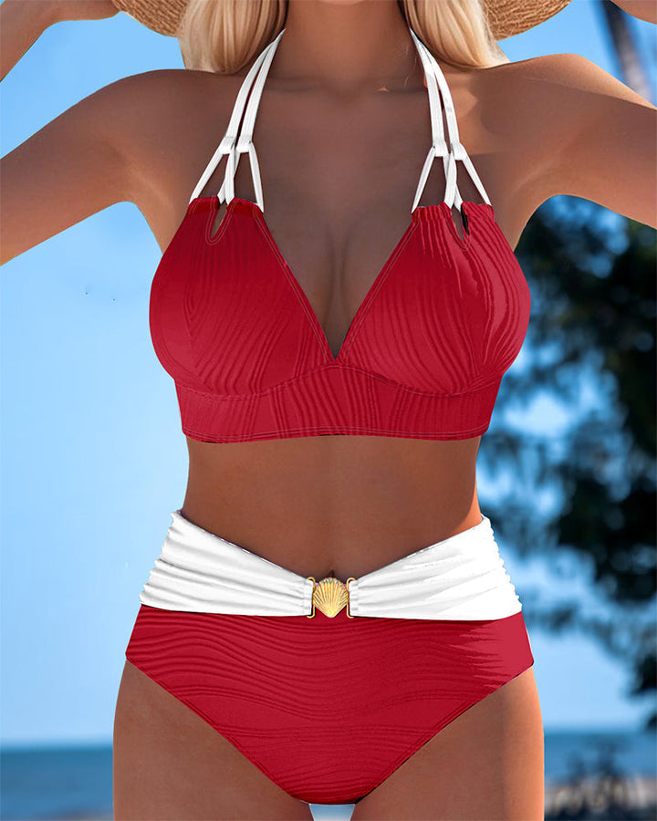 Brittany | High Waisted Double Strap Swimsuit with Contrast Color