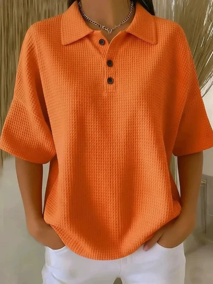 Wrenlee | Comfortable Waffle Polo Blouse
